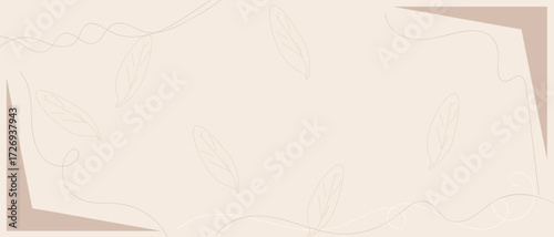 Beige Botanical Line Frame — Minimal Abstract Background eps10