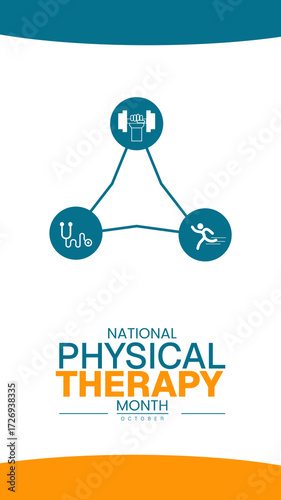 National Physical Therapy Month Poster Banner and Background Abstract Design Template with Exercise and Rehabilitation Illustration for mobile responsive