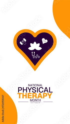 National Physical Therapy Month Poster Banner and Background Abstract Design Template with Exercise and Rehabilitation Illustration for mobile responsive