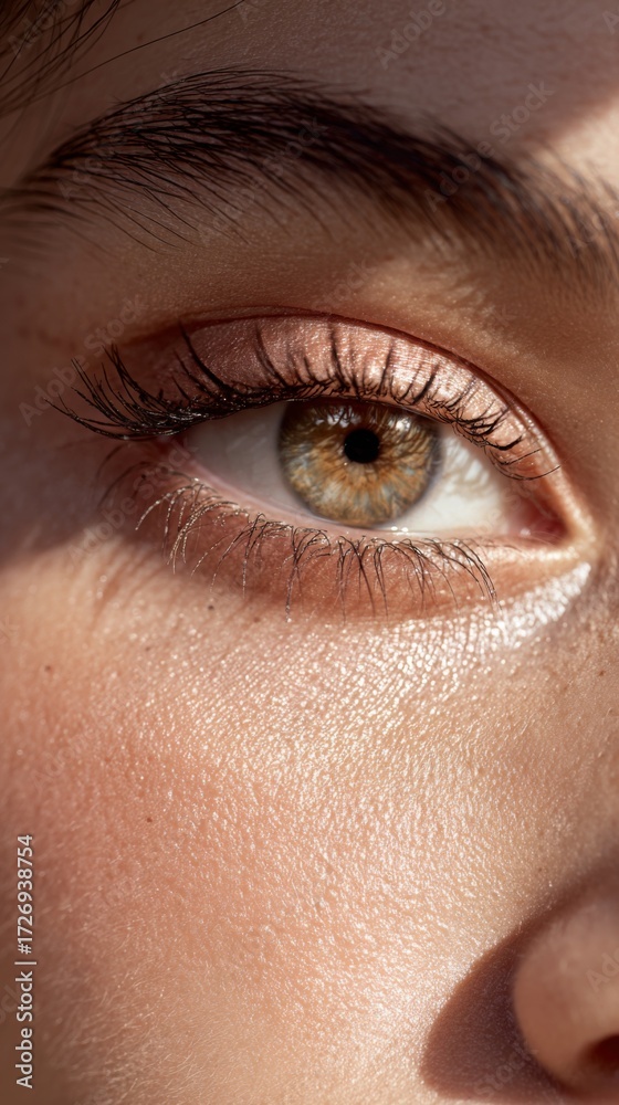 Obraz premium Close-Up of a Beautiful Eye with Central Glow and Creamy Rim Highlighting Pale Apricot Tones Against Soft Light