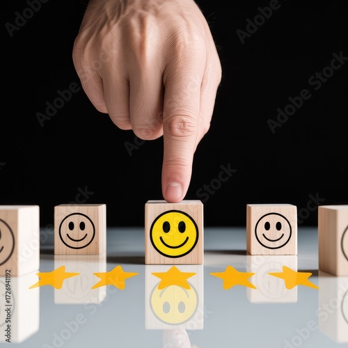 Select positive feedback and give five star rating for best customer experience concept today now