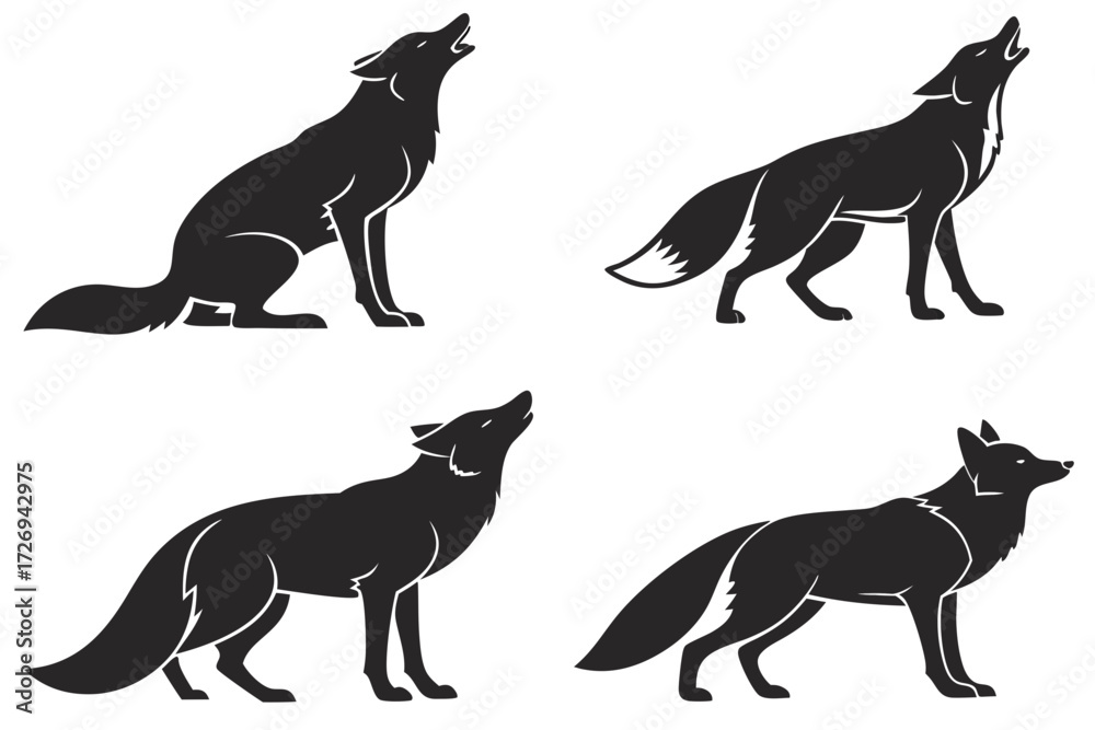 Obraz premium Silhouette howling wolves vector illustration pack for wildlife and nature themed designs and projects free