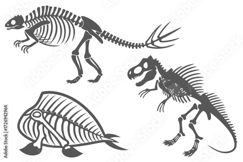 Explore dinosaur skeletons fossil remains and prehistoric creatures paleontological illustration ancient life forms silhouette