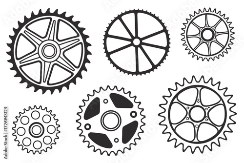 Collection of gear wheels and cogwheels vector illustration for engineering and mechanical design projects silhouette