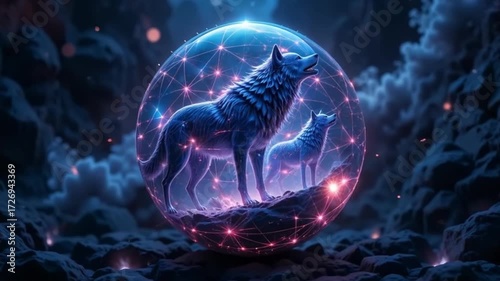 Cosmic Wolf Bond - 4K Ethereal Howl for Mystical Visuals, Wall Art & Spiritual Projects  