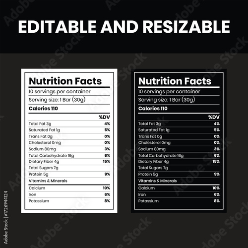 Nutrition Facts Labels White and Black Backgrounds