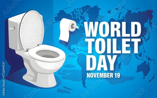 World toilet day november 15th celebration with toilet and world map background