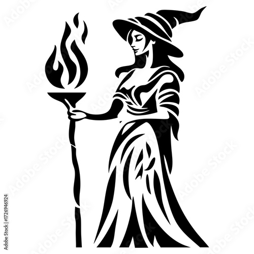 Witch With Staff Abstract Illustration