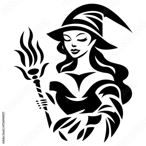 Witch With Staff Abstract Illustration