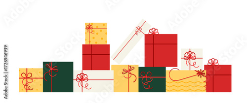 Stack of colorful gift boxes with ribbons and bows.Happy birthday. Merry Christmas. Gifts with bows and ribbons.
