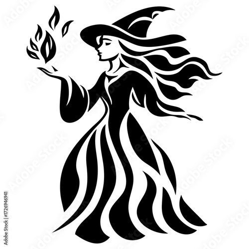 Witch With Staff Abstract Illustration