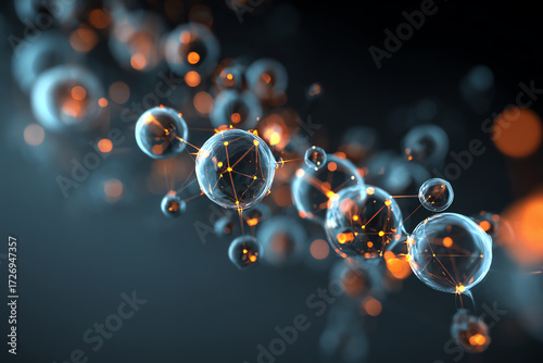 Molecular Network: A captivating close-up of a molecular structure, with interconnected spheres illuminated.