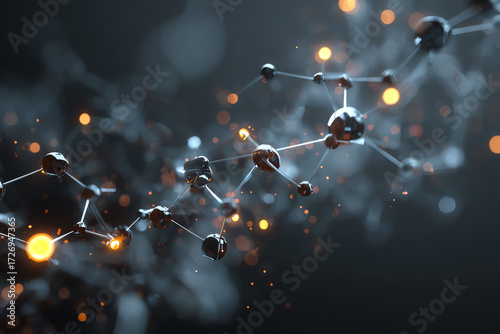 Molecular Nexus: An abstract rendering of a complex molecular structure, with glowing nodes and interconnected bonds floating against a dark, blurred backdrop.
