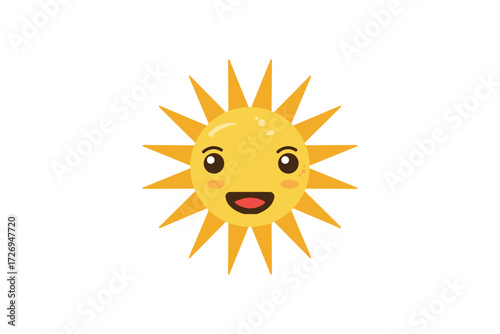 Sun vector icon. A brightly smiling sun cartoon is a fun illustration of summer sunshine and hot, happy weather isolated on transparent background
