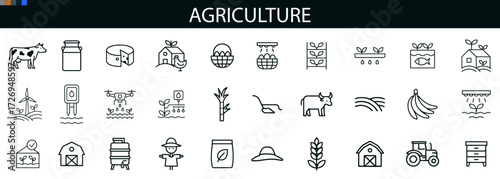 Agriculture Icon Set for Farming, Produce, and Rural Industry UI Design