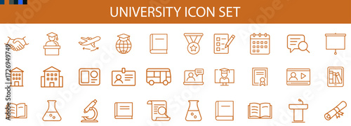 university education learning campus line icon set vector illustration