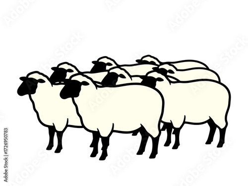 Group of sheep in silhouette style vector illustration for livestock or farming concept. Clipart image.