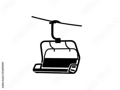 Black and white ski lift chair icon isolated on white background. Clipart image isolated on background.