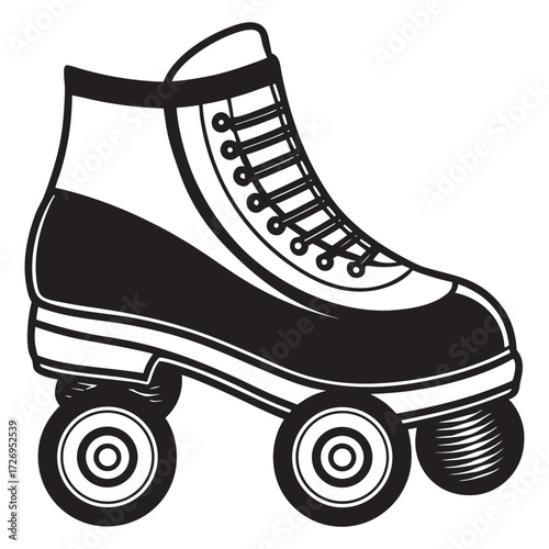 A vintage pair of classic four wheel roller skates rendered as a clean vector design with vibrant color options