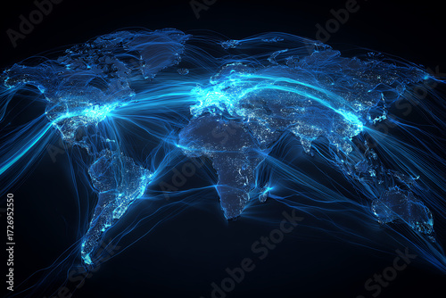 Global Connectivity: A radiant display of interconnectedness, where the planet is mapped with glowing lines.
