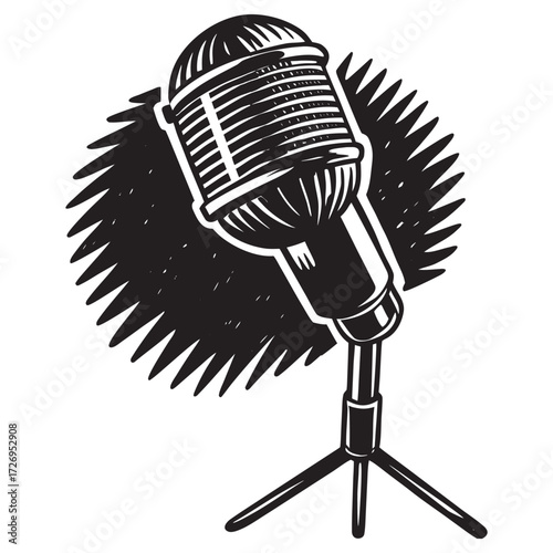 Retro boom microphone on a professional studio stand ideal for audio recording and broadcasting