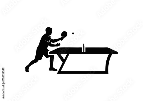Silhouette of a person playing table tennis.