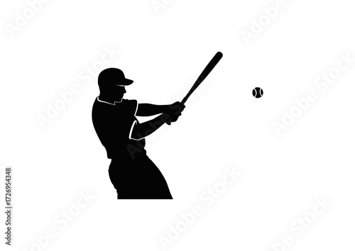 Silhouette of a baseball player swinging a bat.