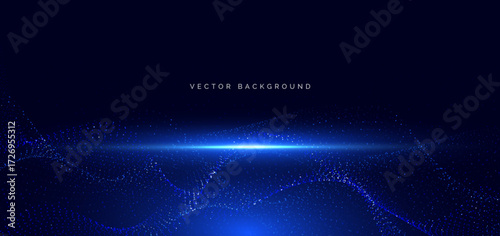 Wave dotted digital glowing on dark background. Futuristic technology data communication science concept.