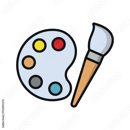 Paint brush and palette icon in colorful line style for craft, lesson, and cultural ideas.