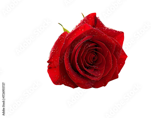  Single Red Rose with Dew Drops and Wooden Table PNG Transparent Background