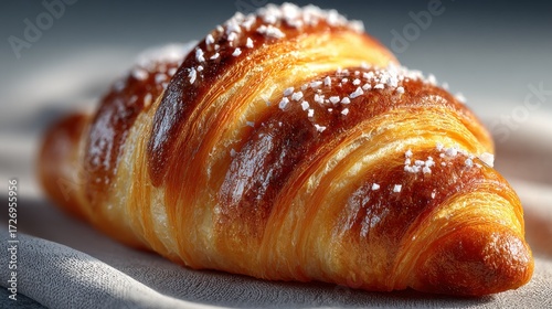 Golden-Brown Croissant with Pearl Sugar: A Tempting Pastry Delight Close-Up