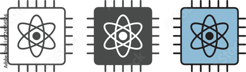 Quantum Computing Icon Vector  Linear Technology Processor Chip with Atom Symbol