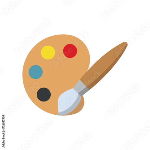 Paint brush and palette icon in bright color representing drawing and hobby visuals.