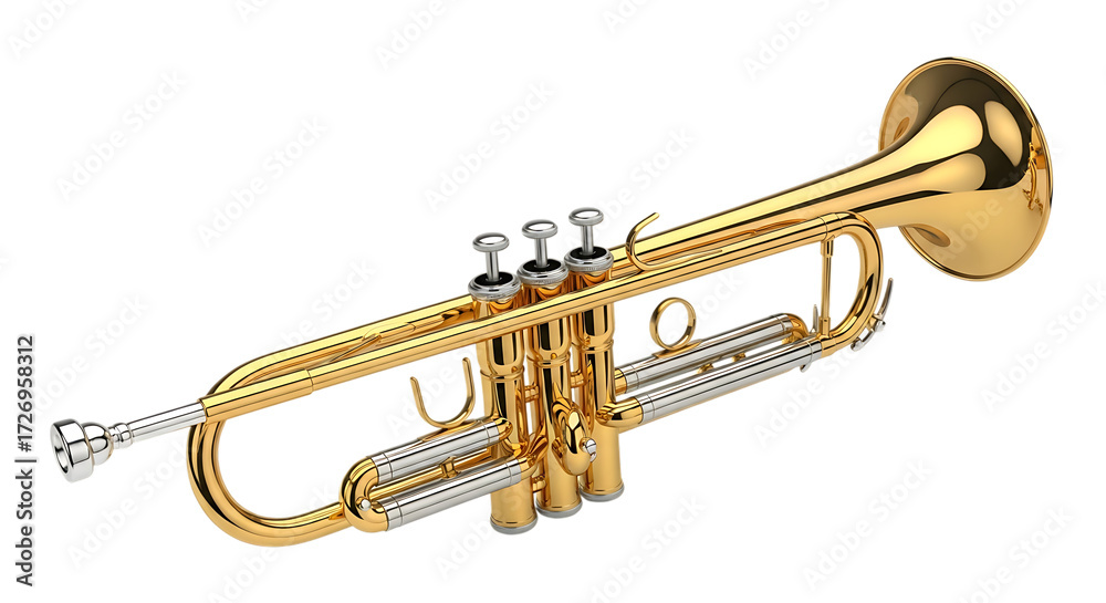 Obraz premium Golden brass trumpet with silver valves and accents
