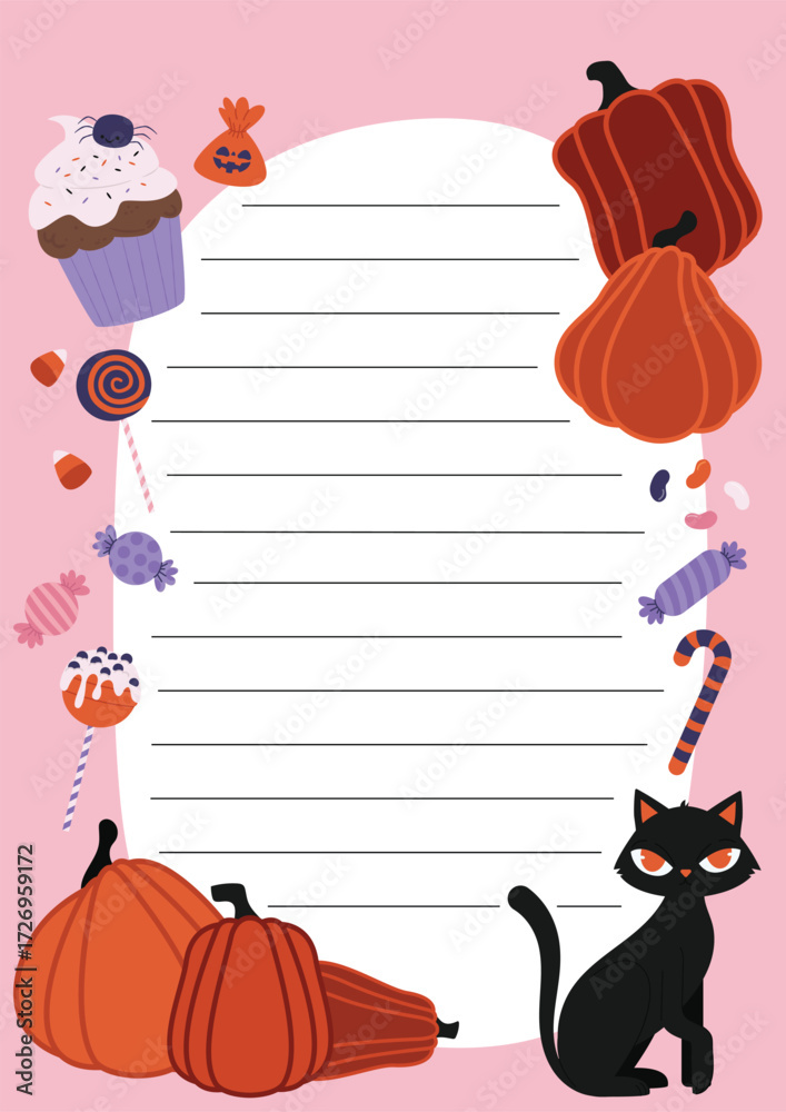 Fototapeta premium Halloween planner todo list candies pumpkins black cat