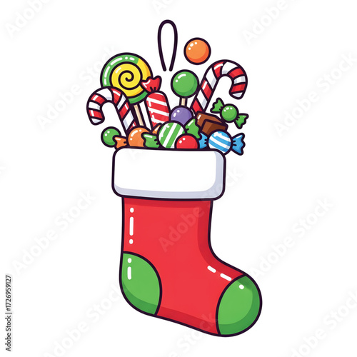 Festive Christmas Stocking Filled with Assorted Candies and Sweets