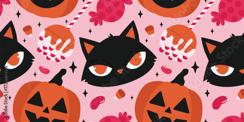 Halloween pattern black cat pumpkin candies