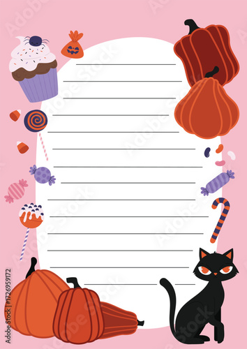 Halloween planner todo list candies pumpkins black cat