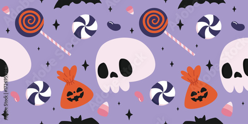 Halloween pattern skull candies bat