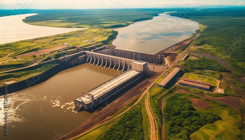 Aerial view of the Itaipu Hydroelectric Dam on the Parana River