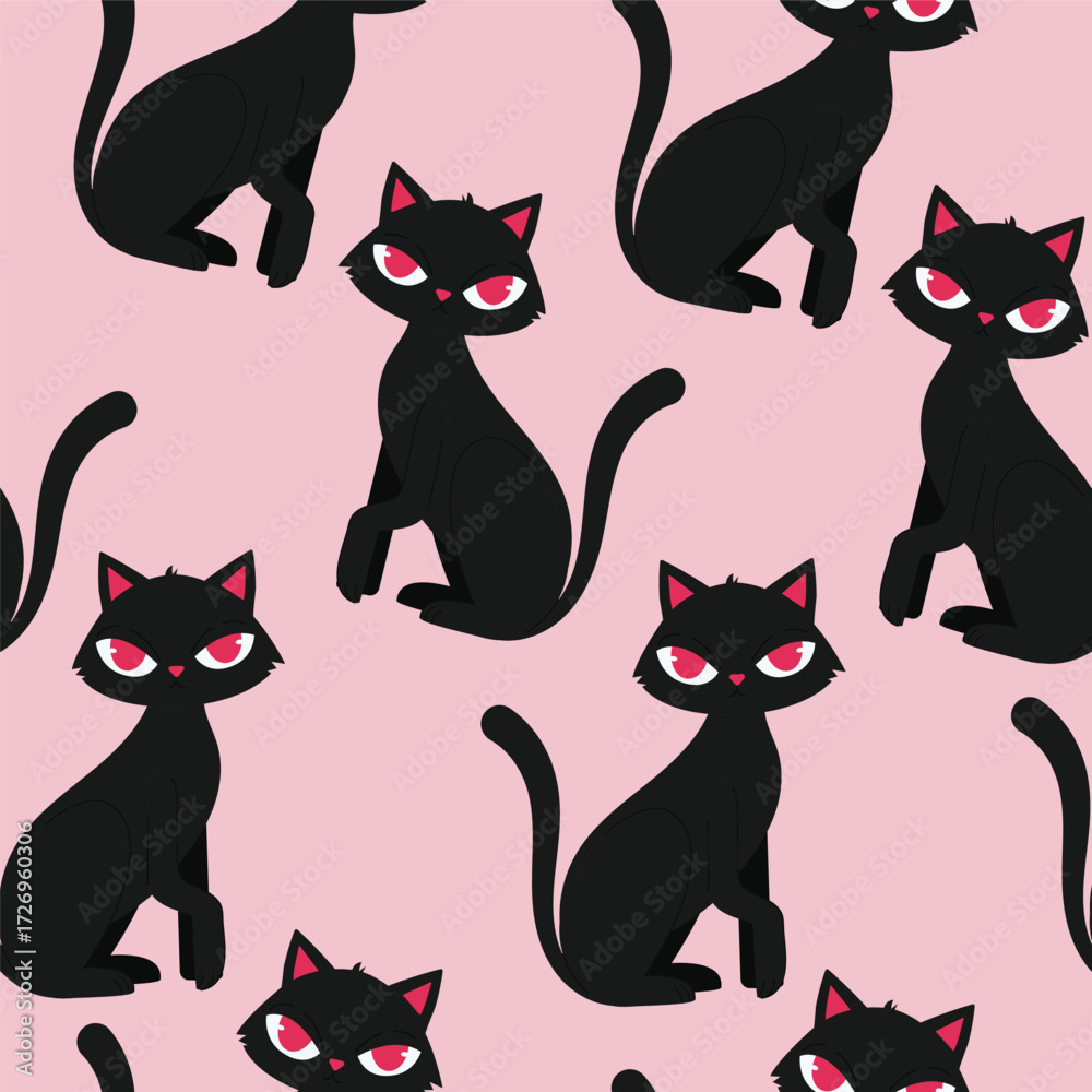 Fototapeta premium Halloween pattern with black cat pink