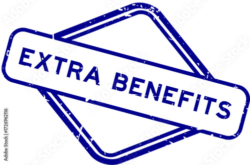 Grunge blue extra benefits word rubber seal stamp on white background