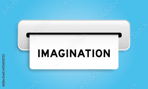White coupon banner with word imagination from machine on blue color background
