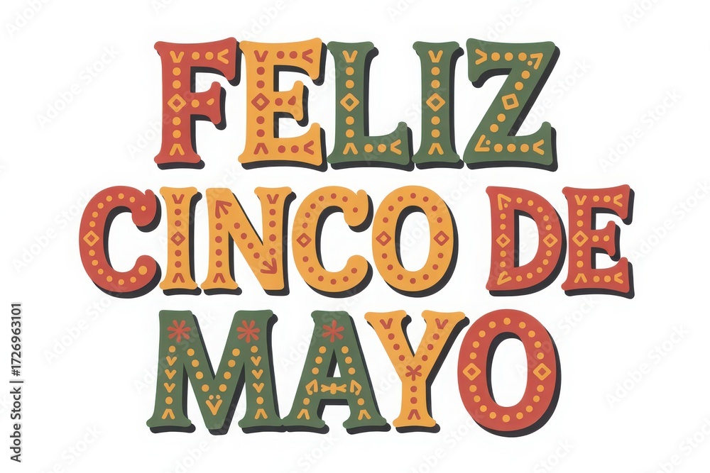 Fototapeta premium Feliz cinco de mayo festive lettering with vibrant colors and decorative elements