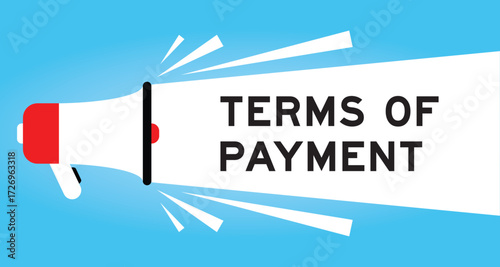 Color megaphone icon with word terms of payment in white banner on blue background