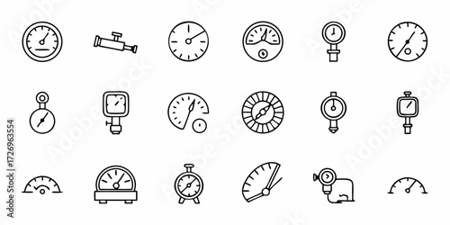 Line art icon set of gauges and measuring devices