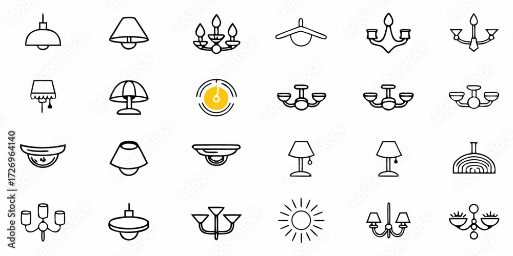 Obraz premium Line art icon sheet of lighting fixtures