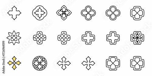 Collection of decorative cross and floral icons