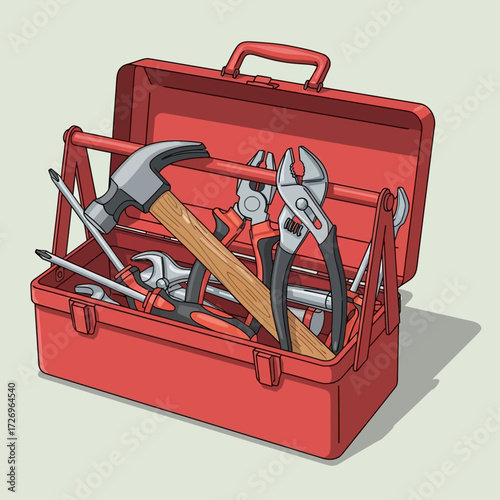Red toolbox overflowing with essential tools ready for any home repair or construction project, promising efficiency and preparedness