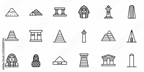 Egyptian landmarks and monuments icon set